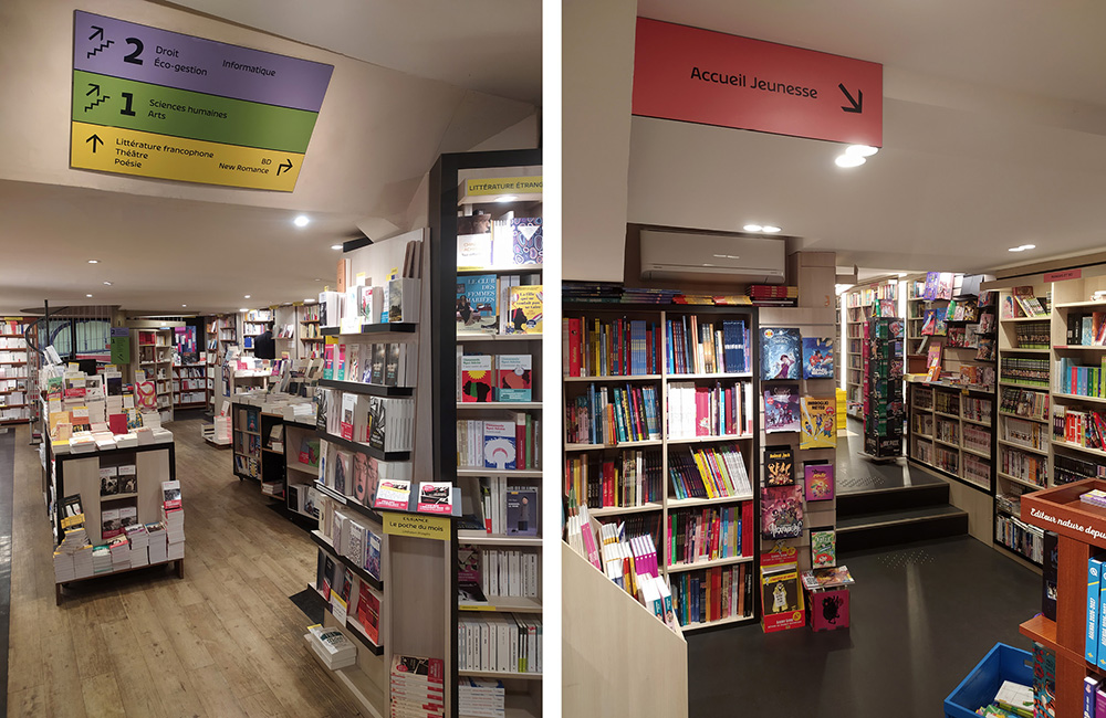 système de signalétique de la librairie avec une couleur par étage