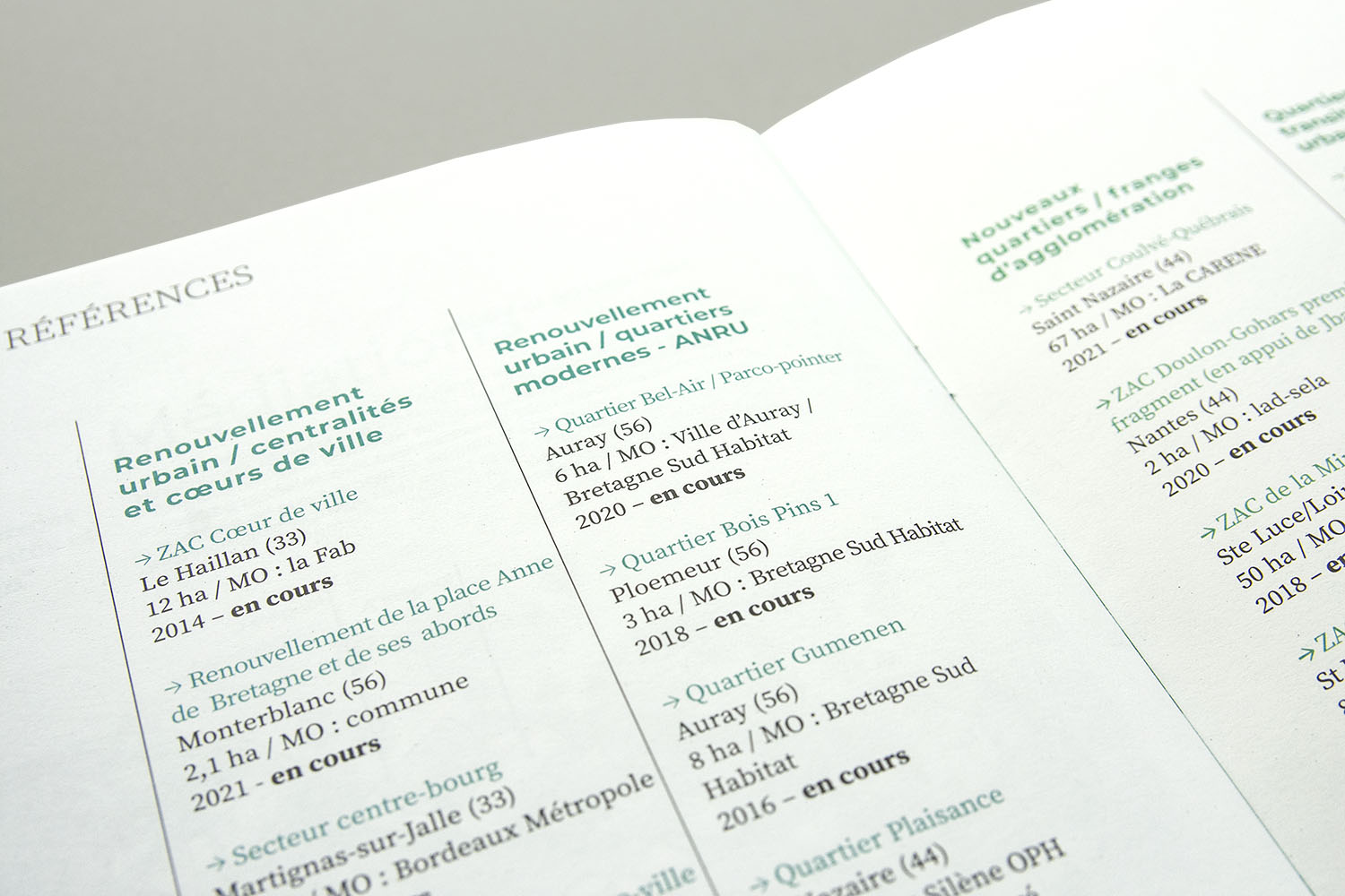 zoom sur la page références de ce cabinet d'urbanistes montrant leurs réalisations