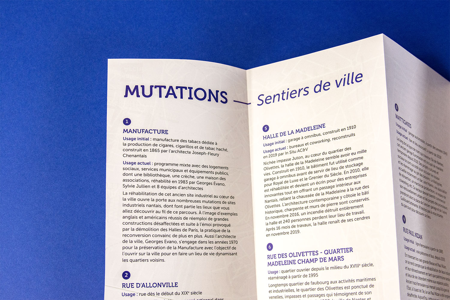 zoom sur la carte mutation produit pour la maison de l'architecture des pays de la loire avec des légendes correspondant à chaque bâtiment