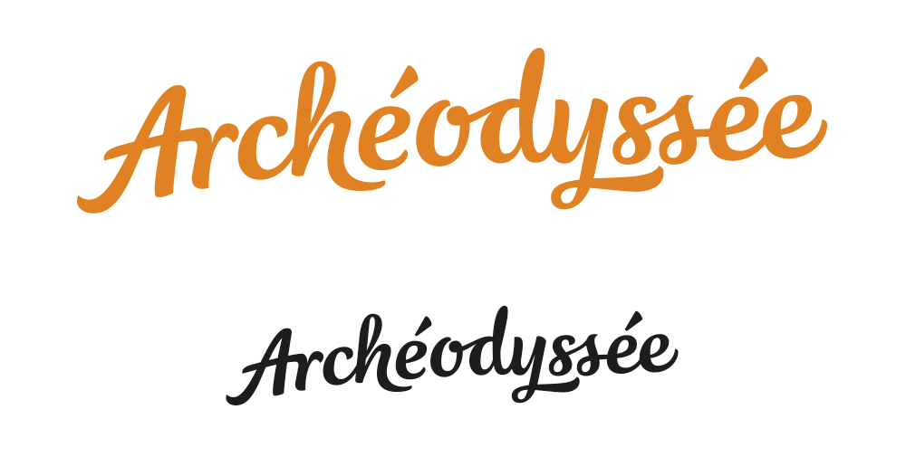 brand logo history archeology script orange round casual friendly